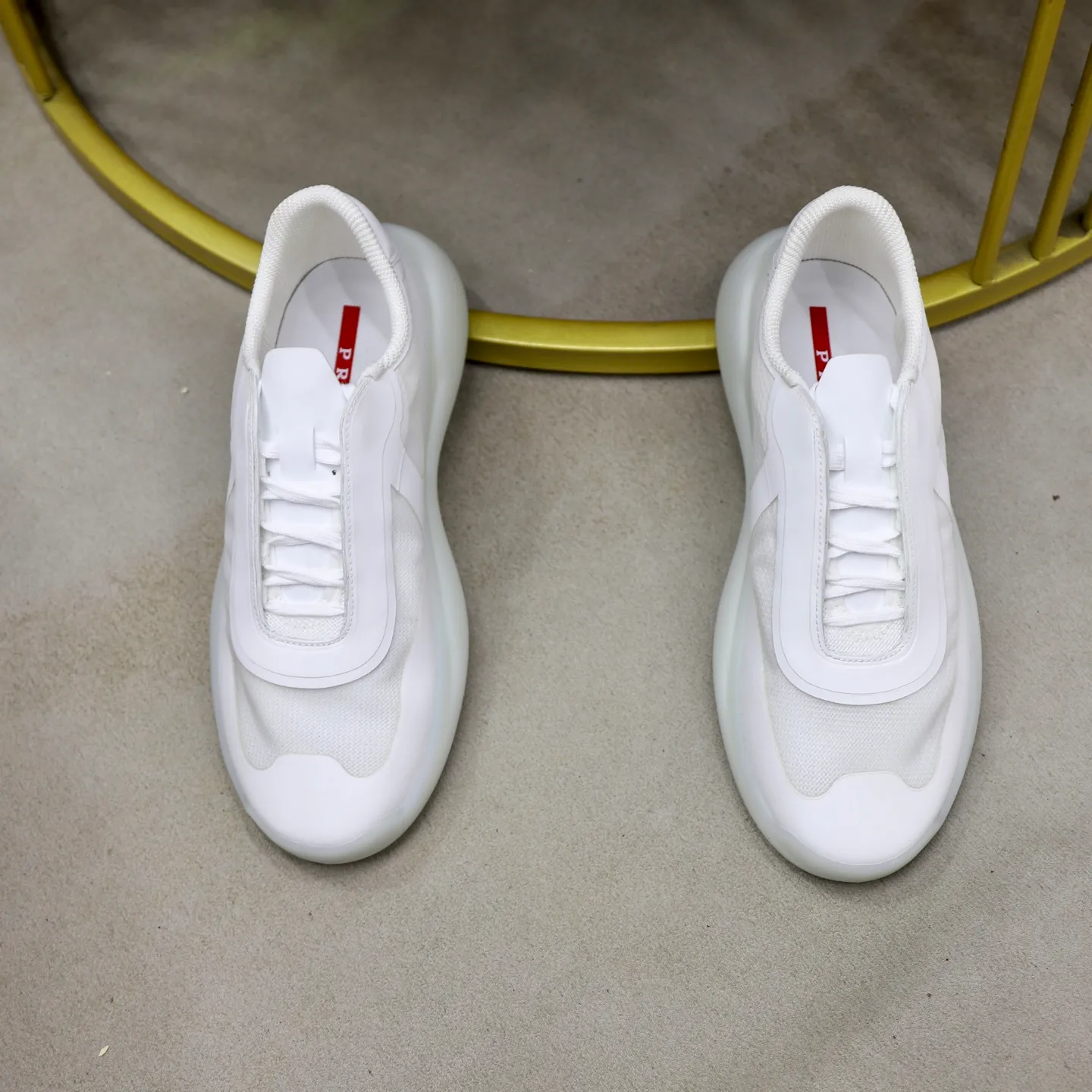Men's Shoes 💰760💰 PRADA America's Cup Recycled Nylon and Bike Fabric Sneakers Practical and innovative, these regenerated nylon sneakers are modern, with lightweight soles and minimalist details. The upper is decorated with temperature-locking adhesive tape, screen-printed ADA logo, nylon loop shoelaces, T sole, made of ultra-light foam rubber filling material, rubber pattern texture, sole height: 40 mm, removable fabric-covered insole, Size 39-44
